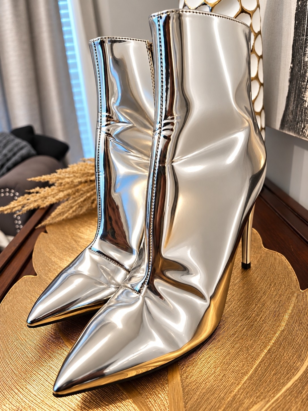 Thalia Sodi Silver Metallic Pointed Stiletto Ankle Boots